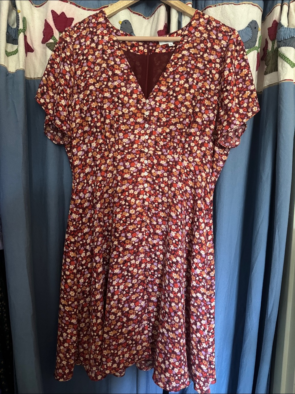 Madewell Red Floral Mini Dress Fall Colors